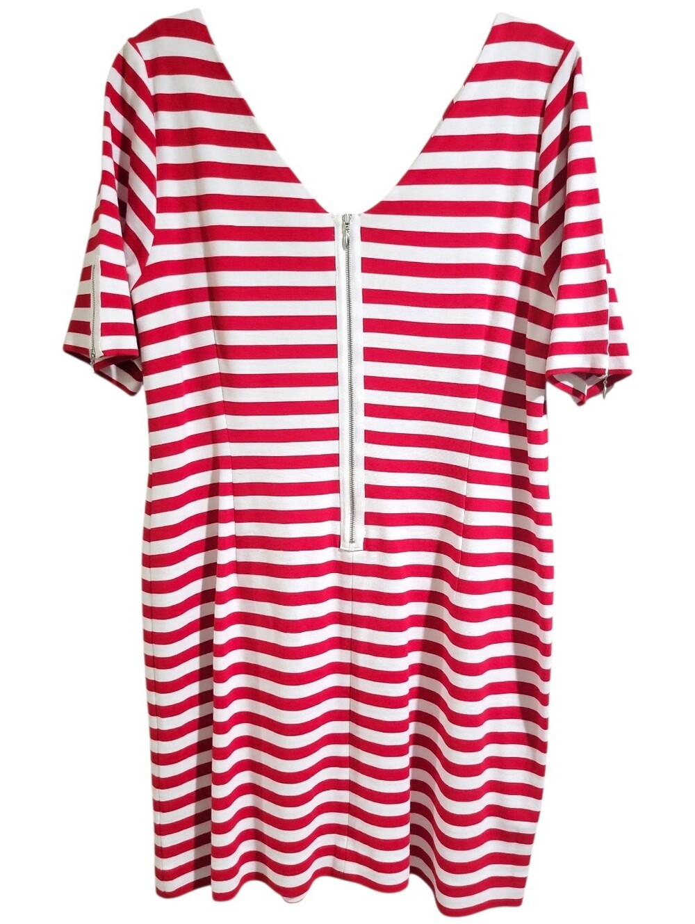 Banana Republic Striped Nautical Ponte Knit V-Neck Mini Dress Size 16 Zippers - Picture 3 of 10